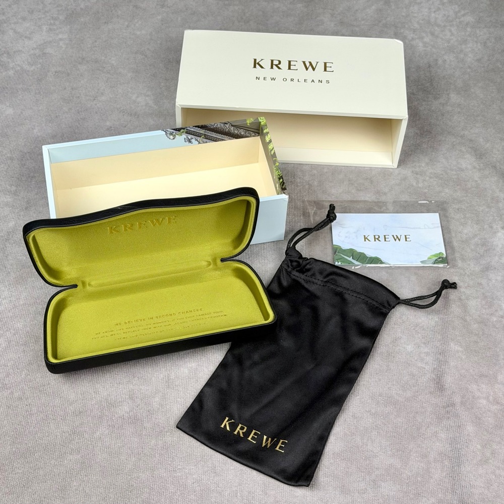 KREWE New Orleans Sunglasses Hard Case Pouch and Box Set Black Lime Green